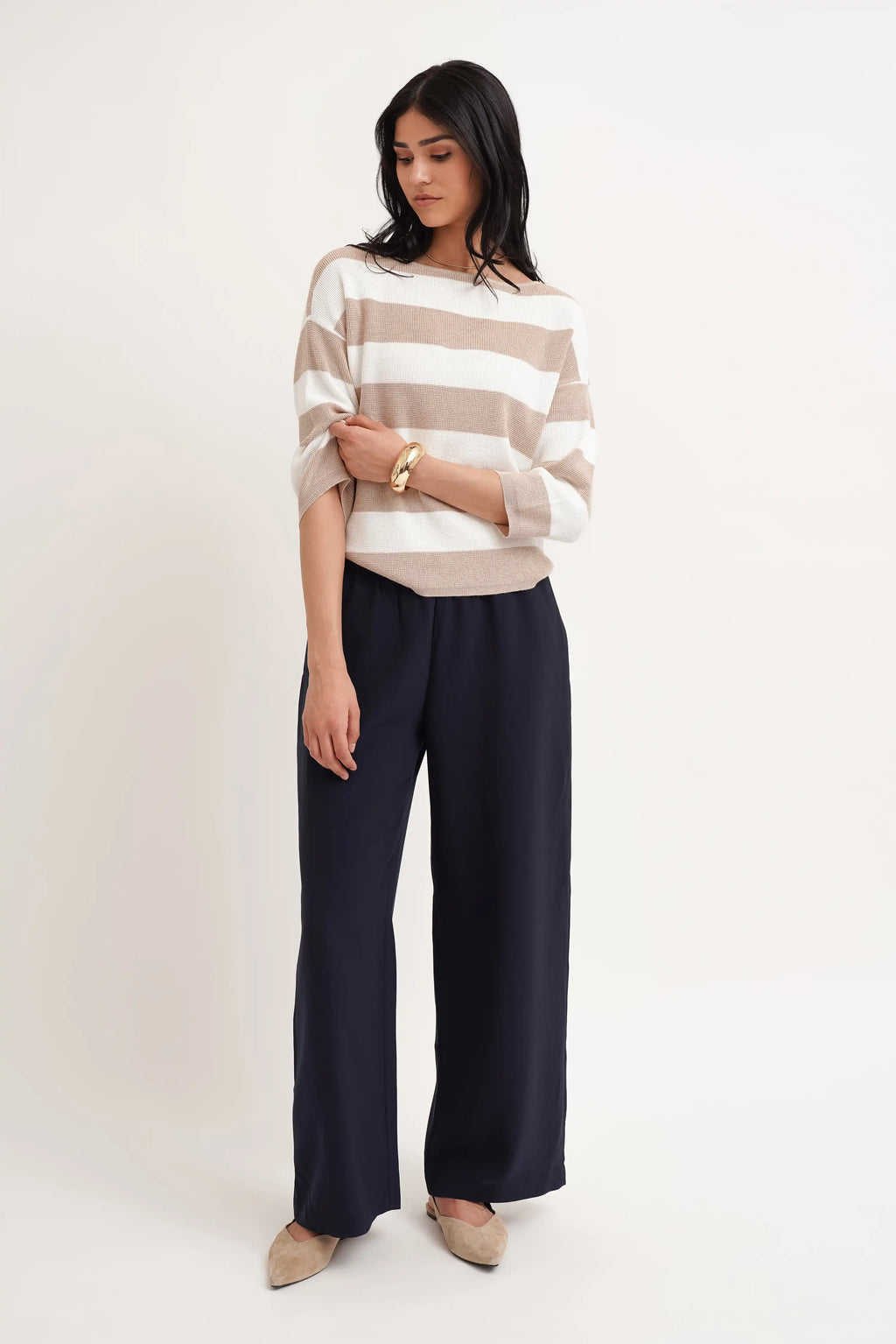 ニット+セーター CFT. stripe dolman knit   greige Tuck Stripe Crew Textured Knit Pullover | Billy Reid