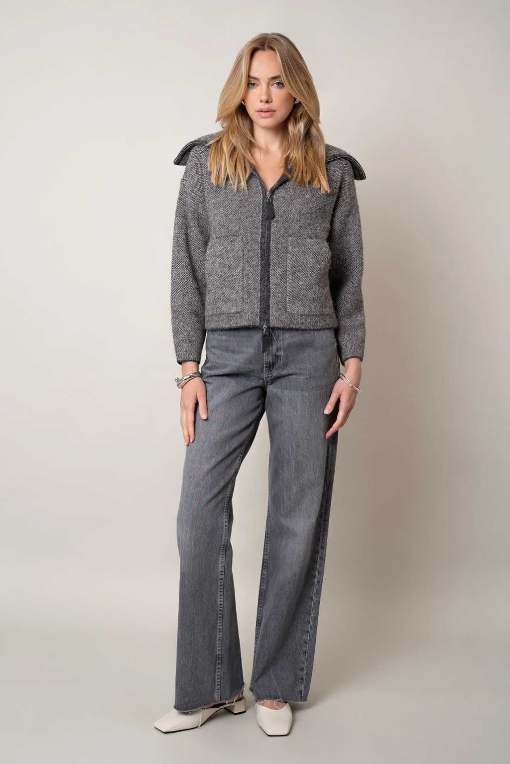 ジャケット・アウター andmary Zoey stand neck jacket gray Nick + Zoe 3 Button Cotton Seamed Riding Jacket Gray