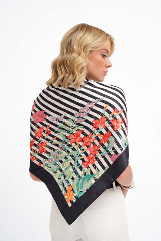 The Floral Stripe Silk Scarf