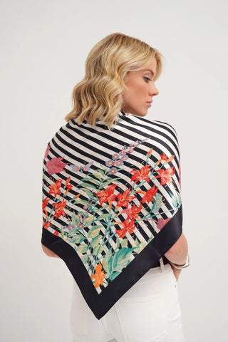 The Floral Stripe Silk Scarf