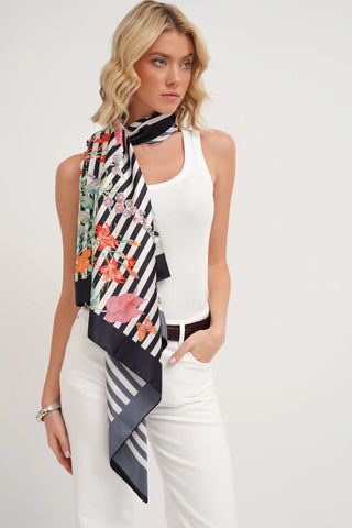 The Floral Stripe Silk Scarf