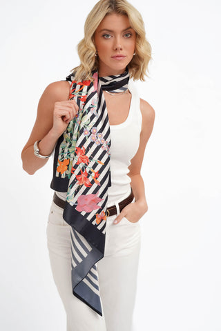 The Floral Stripe Silk Scarf