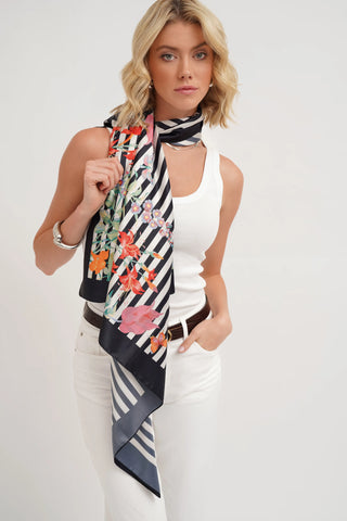 The Floral Stripe Silk Scarf