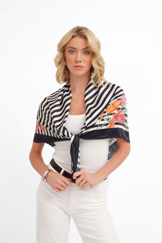 The Floral Stripe Silk Scarf