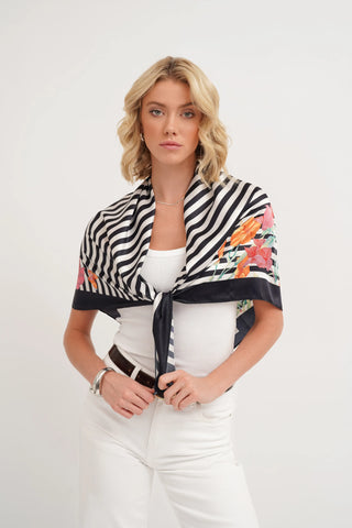 The Floral Stripe Silk Scarf