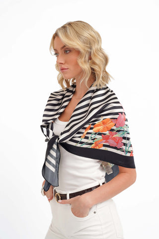 The Floral Stripe Silk Scarf