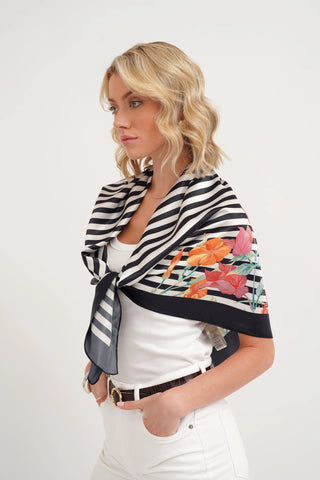 The Floral Stripe Silk Scarf