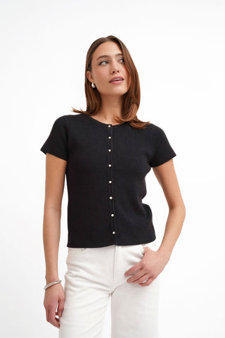 The Textured Button Short Sleeve Cardigan