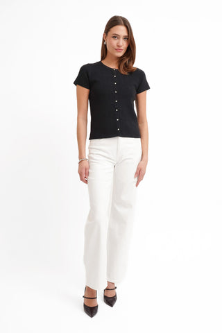 The Textured Button Short Sleeve Cardigan