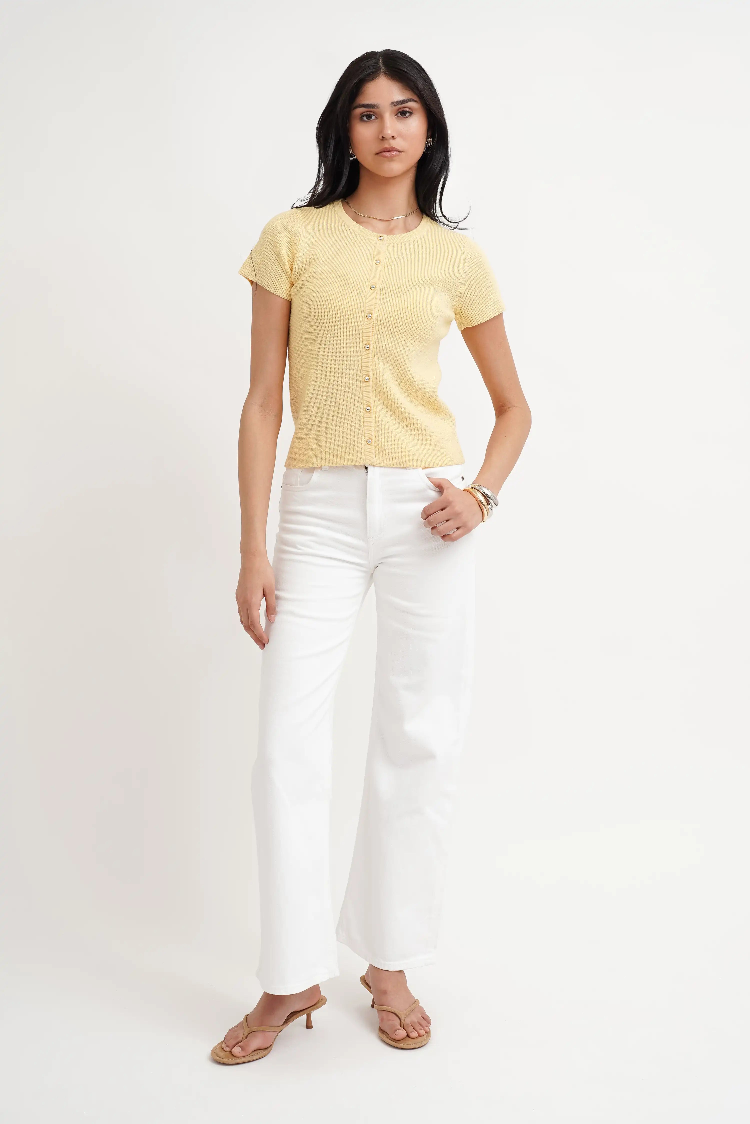 The Textured Button Short Sleeve Cardigan