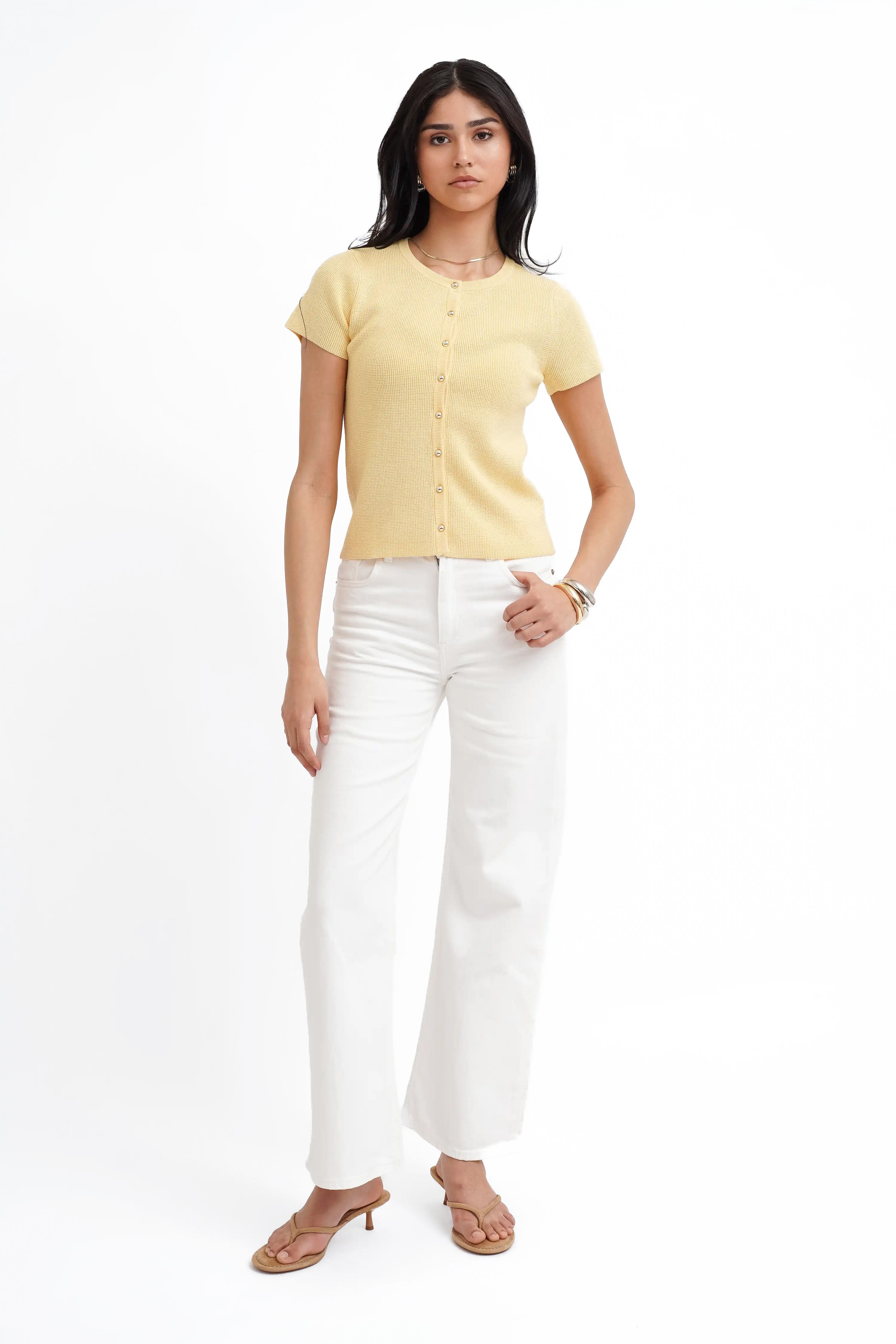 The Textured Button Short Sleeve Cardigan