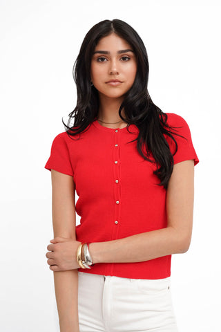The Textured Button Short Sleeve Cardigan