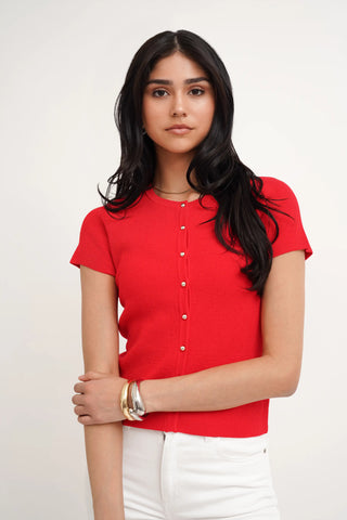 The Textured Button Short Sleeve Cardigan