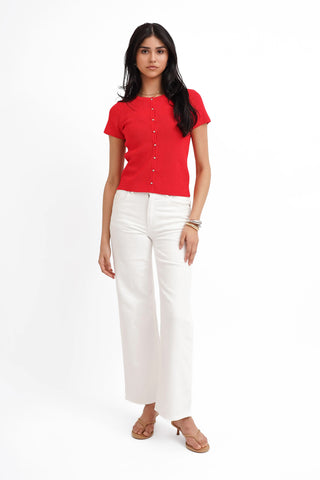 The Textured Button Short Sleeve Cardigan