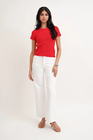 The Textured Button Short Sleeve Cardigan