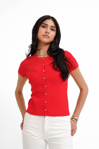 The Textured Button Short Sleeve Cardigan
