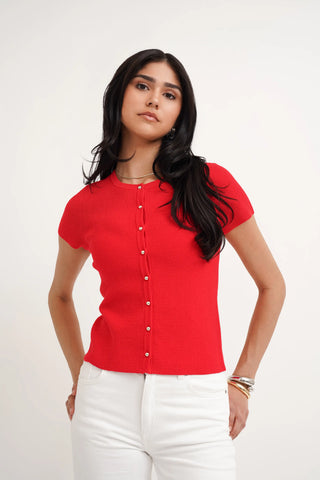 The Textured Button Short Sleeve Cardigan