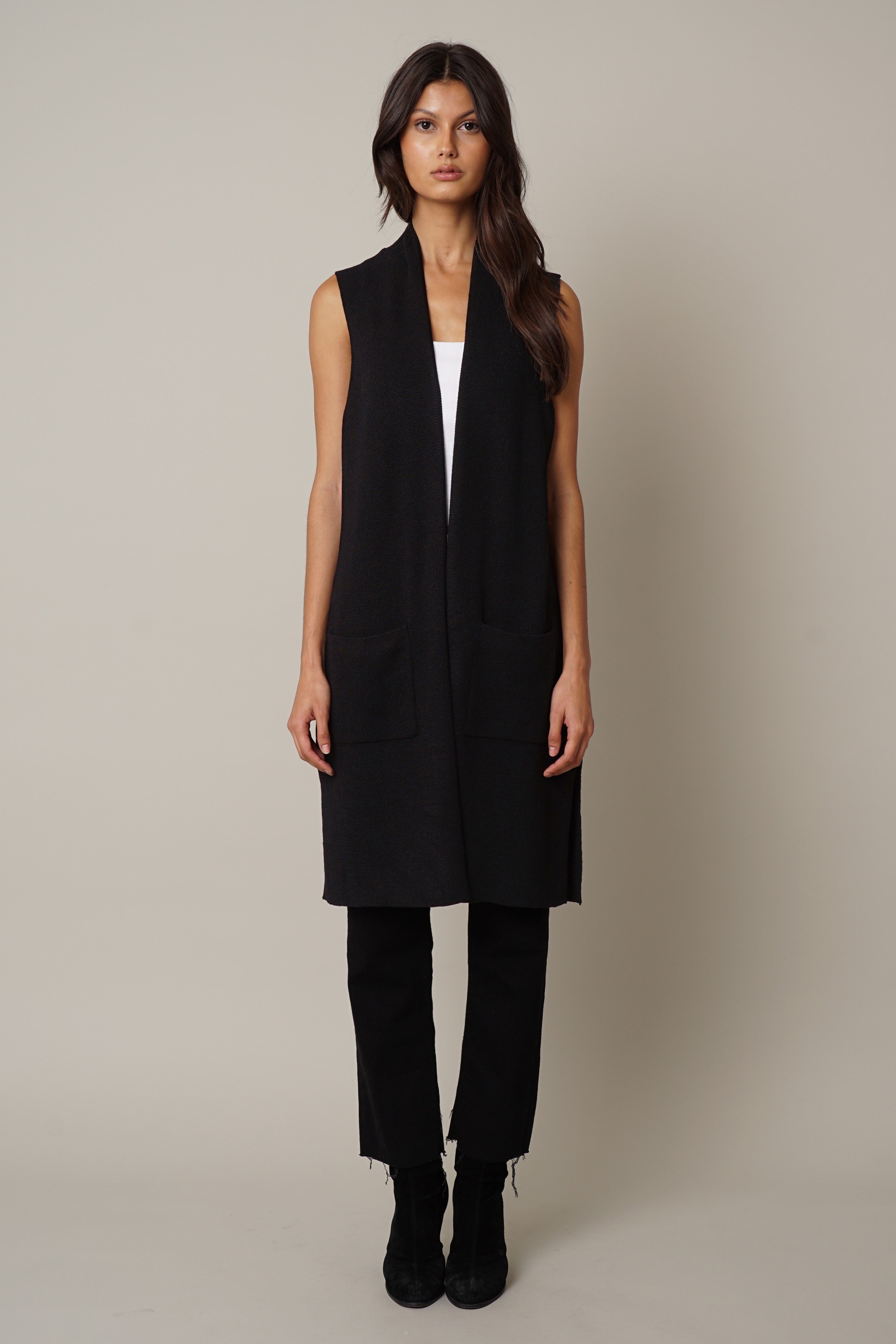 Sleeveless duster sales long vest