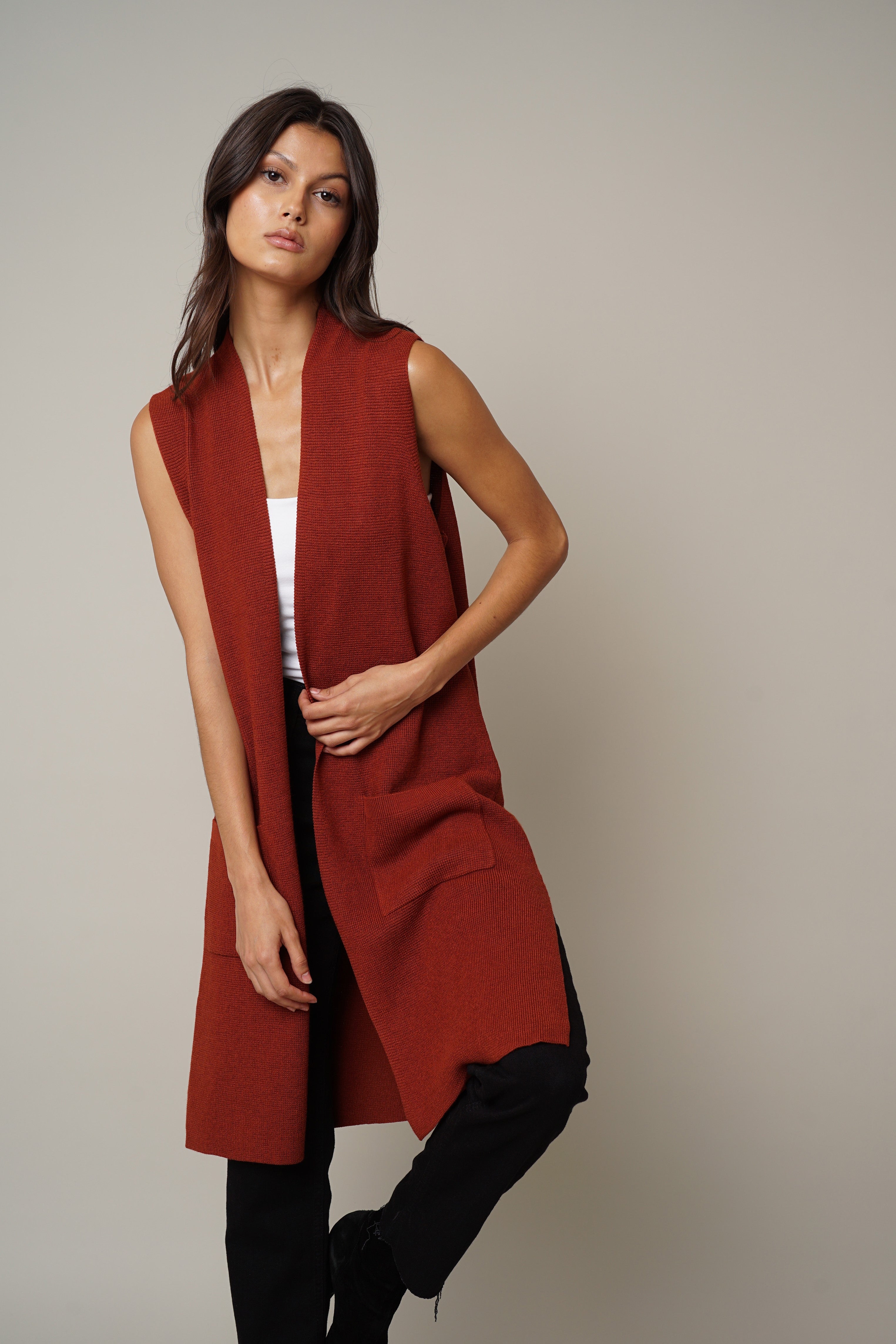 Long sleeveless sale duster cardigan