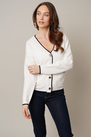 V-Neck Cardigan with Tipping