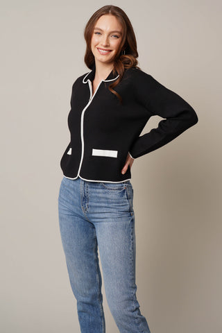 Zip-Up Cardigan with Tipping