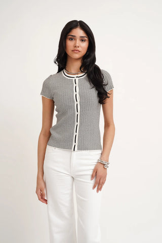 The Contrast Trim Button Knit