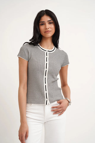 The Contrast Trim Button Knit