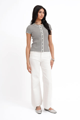 The Contrast Trim Button Knit