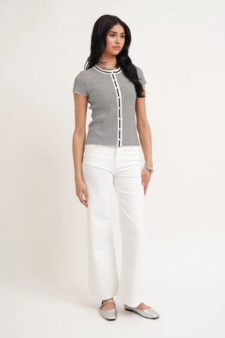 The Contrast Trim Button Knit