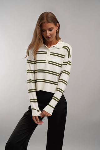 The Harbor Stripe Polo Sweater