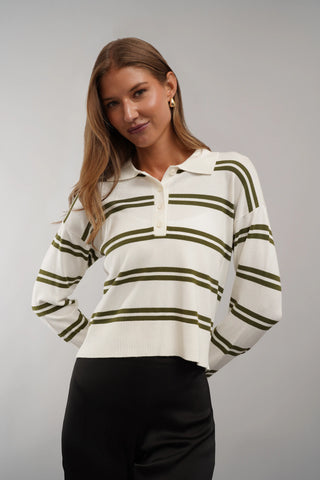 The Harbor Stripe Polo Sweater