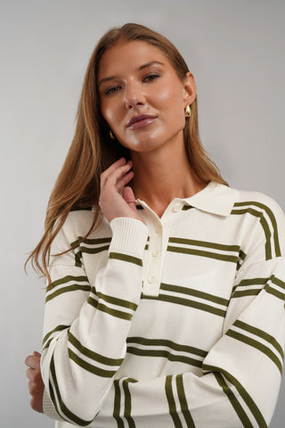 The Harbor Stripe Polo Sweater