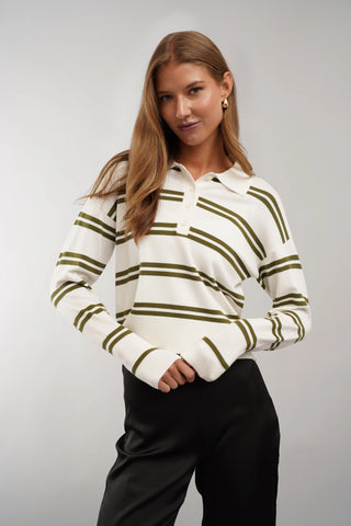 The Harbor Stripe Polo Sweater