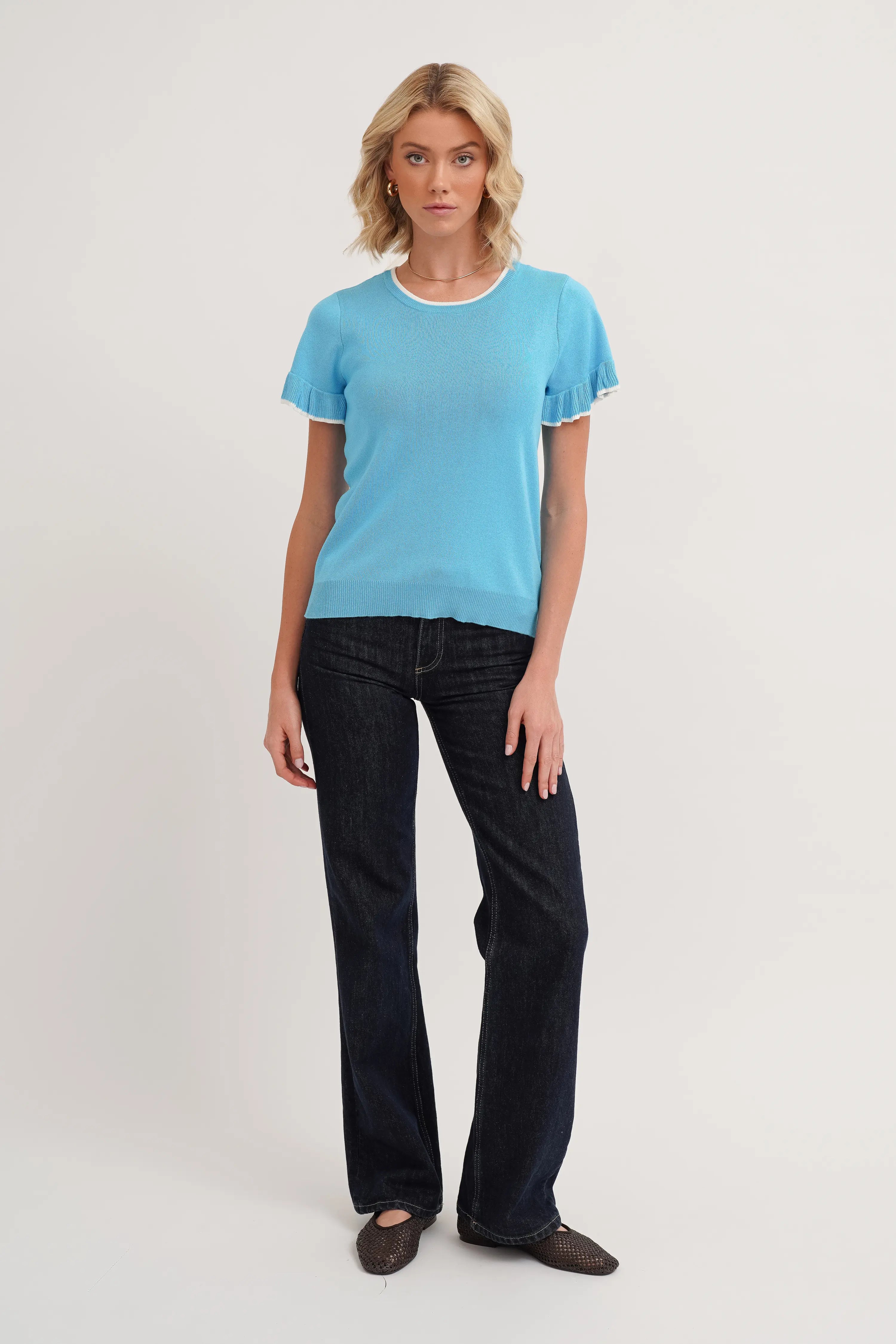 The Contrast Trim Ruffle Tee