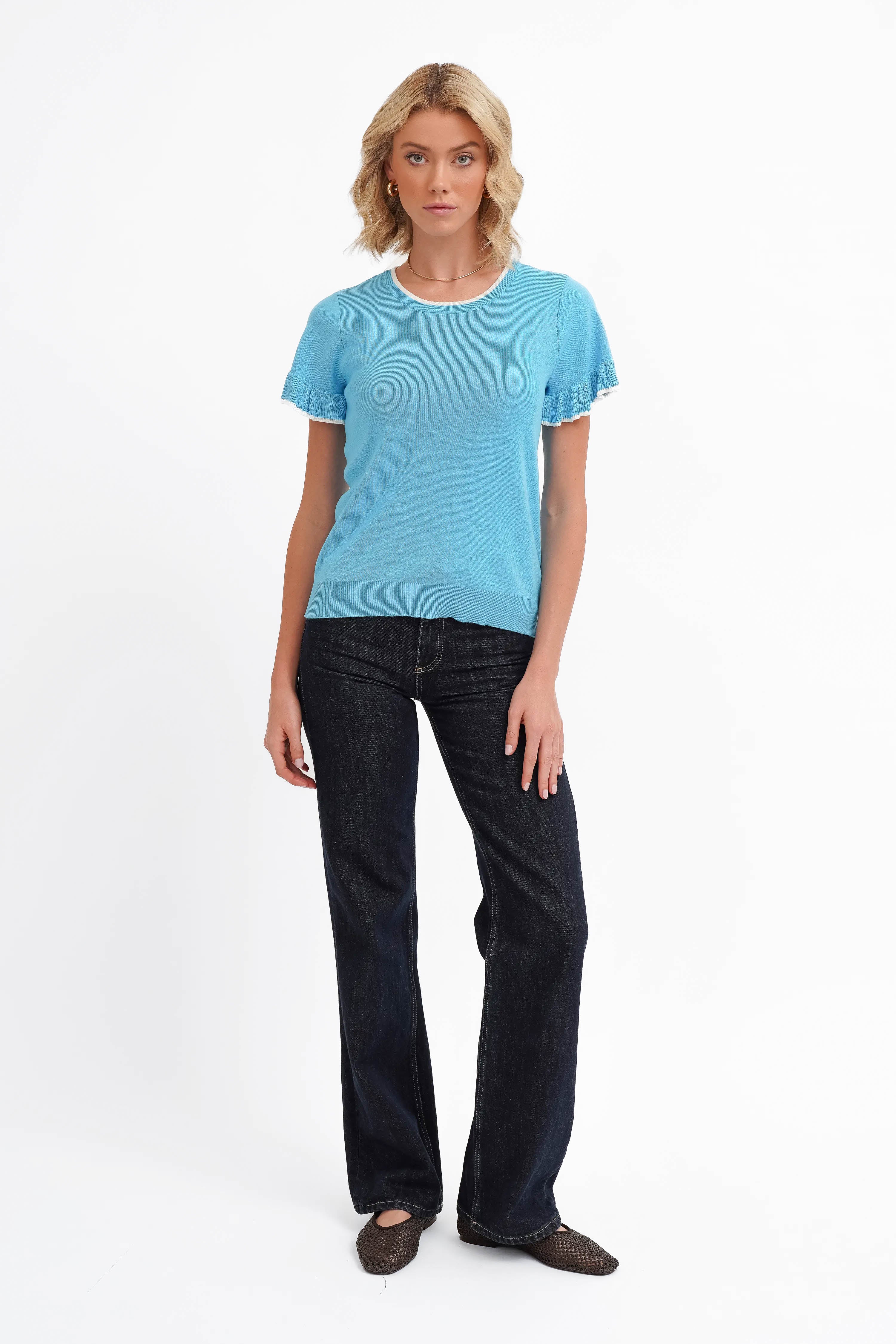 The Contrast Trim Ruffle Tee