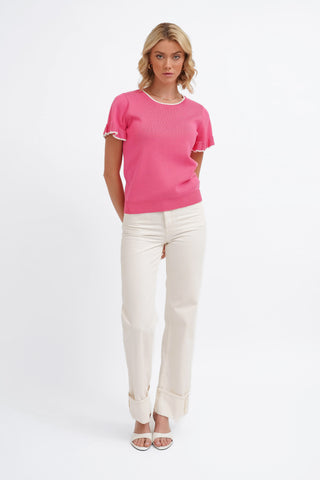 The Contrast Trim Ruffle Tee