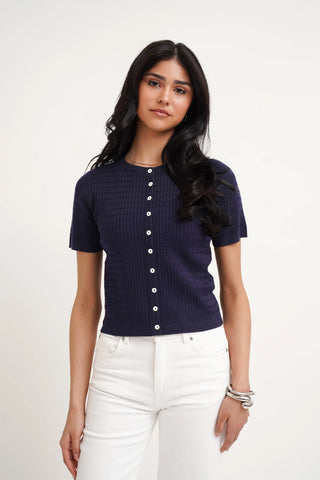 The Textured Knit Button Top