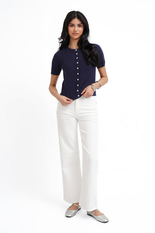 The Textured Knit Button Top