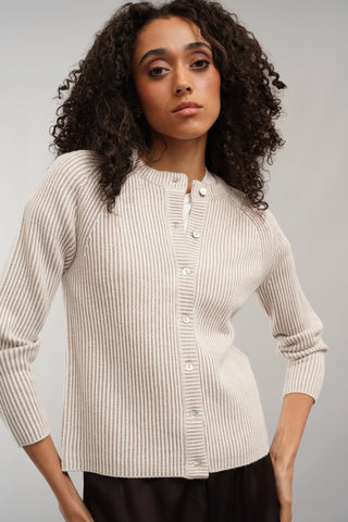 The Linear Stripe Button Cardigan