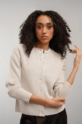 The Linear Stripe Button Cardigan