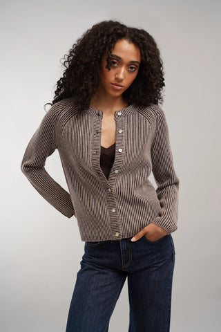 The Linear Stripe Button Cardigan