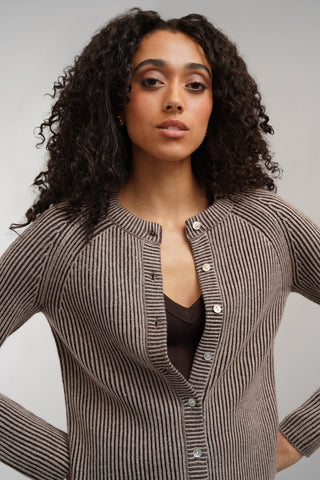 The Linear Stripe Button Cardigan
