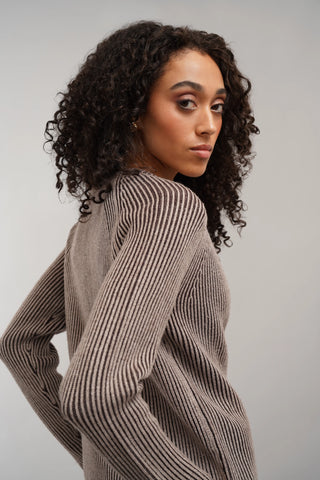 The Linear Stripe Button Cardigan