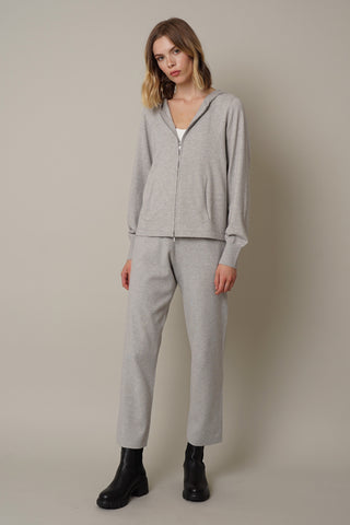 Gray ankle length pants.