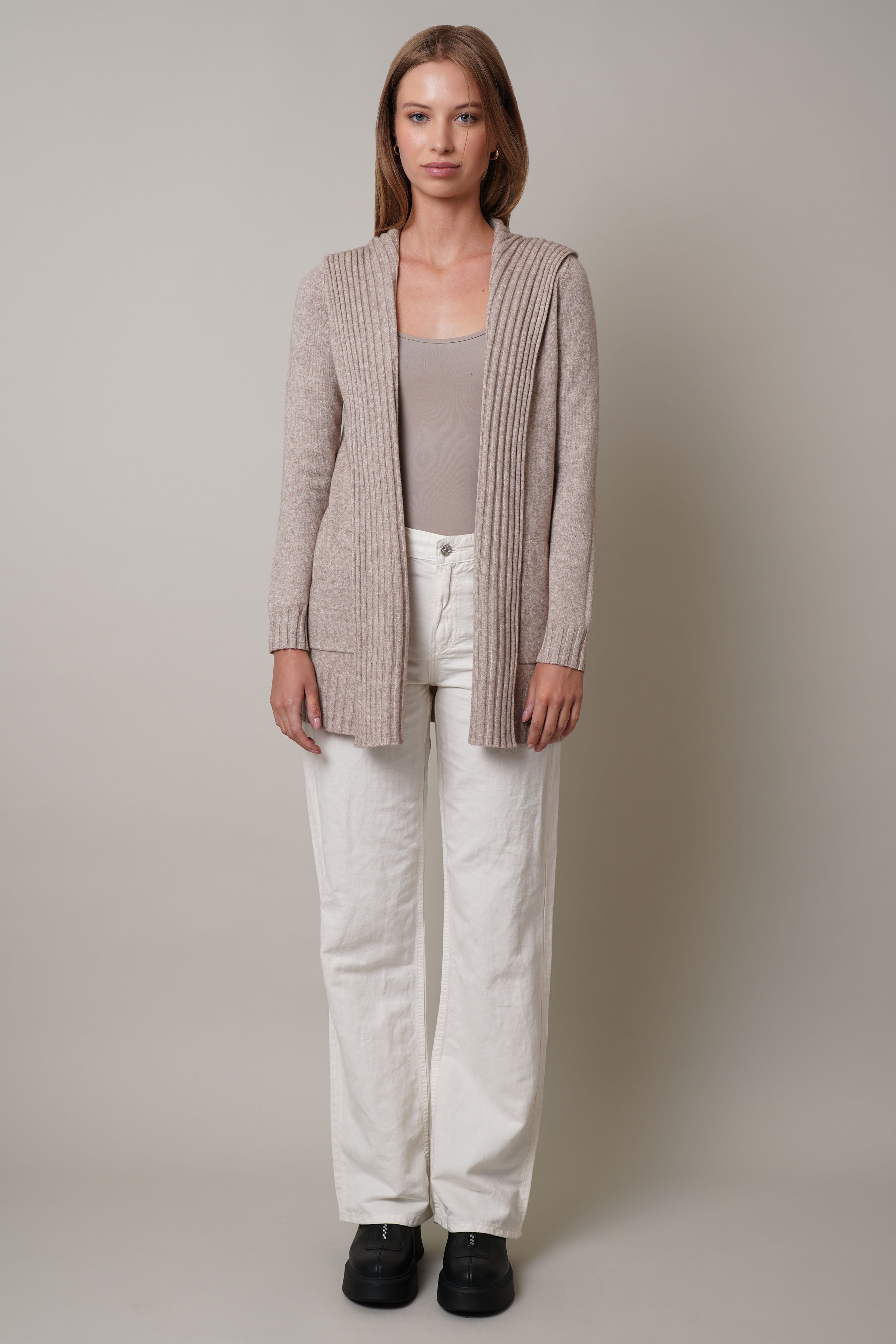 Cyrus Hooded Cardigan with Ribbed Trim