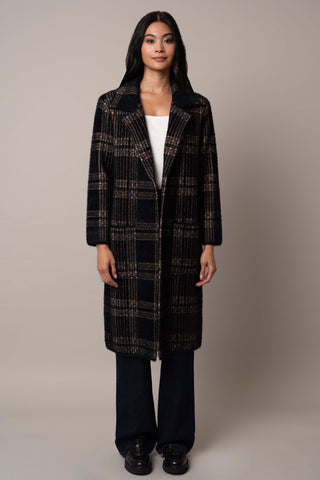 Model is wearing the open-plaid-mink-coat in Gothenburg Plaid