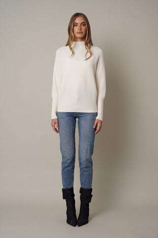 Funnel Neck Sweater with Ribbed Cuff