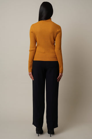 Ribbed Turtle Neck Pullover with Ribbed Edge