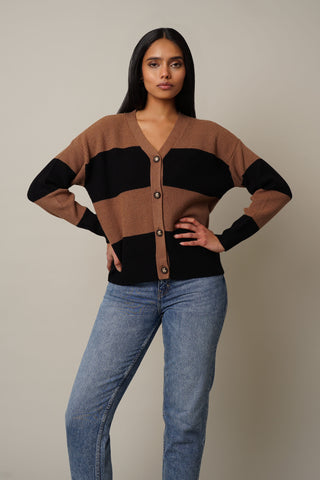 Wide Striped Button Down Cardigan
