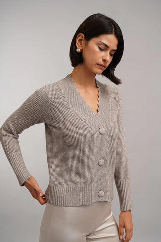 The Scallop Edge Waffle Cardigan